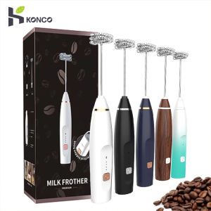 Konco Coffee Milk Frother Rechargeable Electric Foam Maker Double Heads Egg Whisk Drink Mixer Coffee Stirrer with Sticky Hook 3 modes Adjustable mixer
