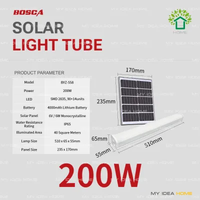 Bosca Solar Light Tube 200W & 300W With Red Light Mosquito Repellent Indoor/Outdoor IP65 Waterproof