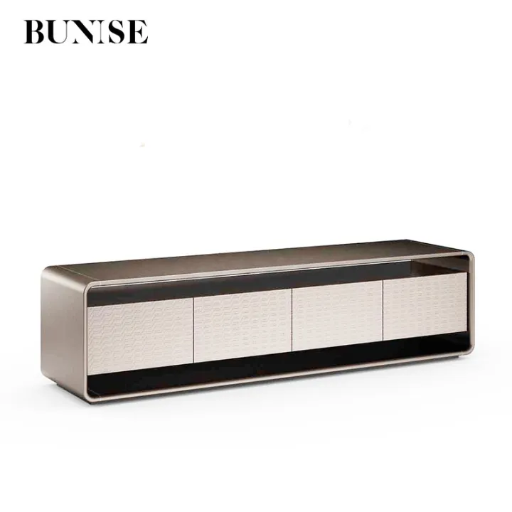 ชั้นวางทีวีและเครื่องเล่นซีดี BUNISE Italian TV Cabinet Modern Simple Living Room Storage Cabinet Designer Stainless Steel Floor Cabinet Customized Furniture BG1208