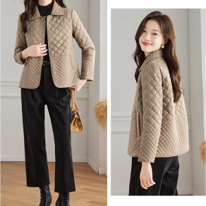 ผู้หญิงฤดูหนาวเสื้อแจ็คเก็ตผ้าฝ้ายสี่เหลี่ยมขนมเปียกปูนบาง เสื้อแจ็คเก็ตดาวน์ทรงเพชรทรงหลวมผ้าฝ้าย