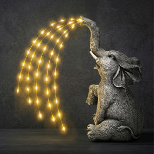 Upgraded Solar Elephant Outdoor Figurine Garden Decor With Twinkling LED String Lights Waterproof Resin Statue Yard Patio Lawn Ornament Meaningful Gift For Women