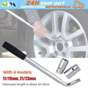 Telescoping Wheel Lug Nut Wrench Kit 17/19/21/23MM Sockets Brace Extendable Car Tire Iron Garage Tools