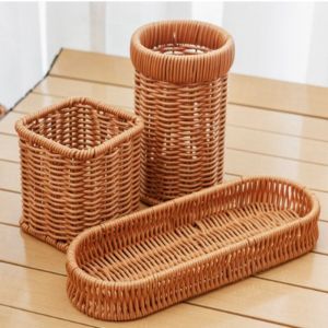 SPDD Hardness Rattan Wicker Woven Serving Baskets Household 7 Styles Bread Fruit Vegetables Basket Handwoven Rattan Basket Restaurant Serving Tabletop Display