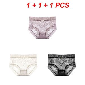 【จัดส่งจากประเทศไทย 2-3 วัน】กางเกงในลูกไม้พิมพ์ลายดอกไม้สำหรับผู้หญิงชุดชั้นในสตรีนุ่มสบายกางเกงระบายอากาศได้3ชิ้น