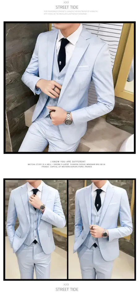 Men's 3 Piece Slim Fit Suit, One Button Blazer Vest Pants Set
