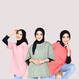 KAOS POLOS WANITA TERBARU JUMBO OVERSIZE ATASAN KEKINOIAN TREND BAHAN HALUS DAN TEBAL COD