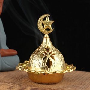 Arabic Metal Incense Burner Mabkhara Bakhoor Bukhoor Burner Hollow Golden Tower Oil Burner Arab Style Censer Holder Golden incense burner