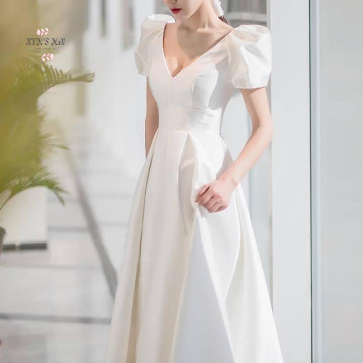 【XYM'S mall】 wedding dress French satin Simplicity white Mori