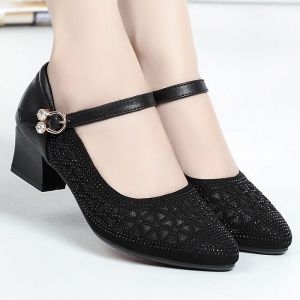 [Free Shipping] Womens Sandals 2026 New High-Heeled Sandals Mesh Sandals Hollow Breathable Single Shoes New Soft Sole for Mothers