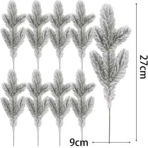 Feelife 20PCS Artificial Pine Branch Fake Plant Snowflake Pine Leaves Xmas Wreath Party Table Decorations DIY New Year Gift Box Decor