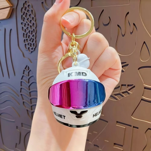 HLINKEY Light Up Helmet Keychain LED Flashing Motorcycle Keyring With Flip Up Visor And Bell Safety Night Warning Light Bag Charm Pendant Gift