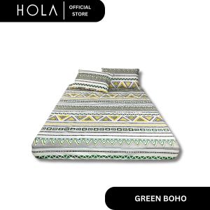 HOLA Bedsheet | Printed Cotton | Full Garter Fitted Sheet + 2 Overlap Pillowcase - Boho Green