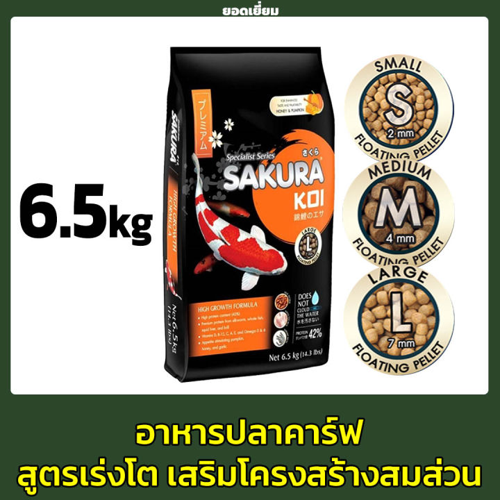 อาหารปลาคาร์พ Sakura Koi High Growth Formula เม็ดลอย 65 Kgสูตรเร่งโต เสริมโครงสร้างสมส่วน 6013