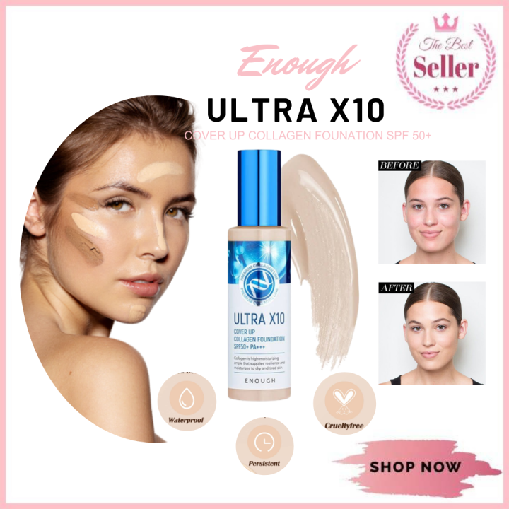 BEST SELLING ENOUGH ULTRA X10 COVER UP COLLAGEN LIQUID FOUNDATION SPF50+  PA+++ 100G WATERPROOF HYDRATING, ANTI-SWEAT, LONG-LASTING MAKEUP AND