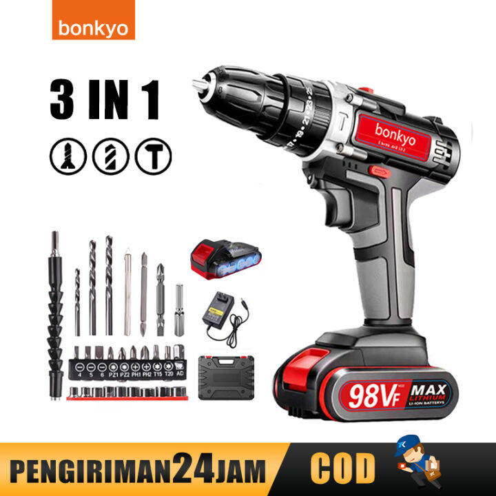 Bonkyo Vf Mesin Bor Tangan Bor Listrik Bor Dampak Cordless Bor Listrik Baterai Lazada