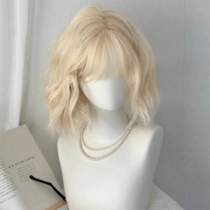 NO4 PANDA Sweet Lolita Synthetic Wig Natural Lovely Short Curly Hair Fake Hair Full-Head White Gold Cosplay Wig for Women