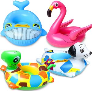 4 Pack Inflatable Pool Floats for Toddler Age 3-7 Animal Swim Tube Rings for Kids Infant Baby Ride on Beach Floaties with Safety Seat&Handle for Summer Lake Pool (Flamingo Turtle Whale Dalmatian)