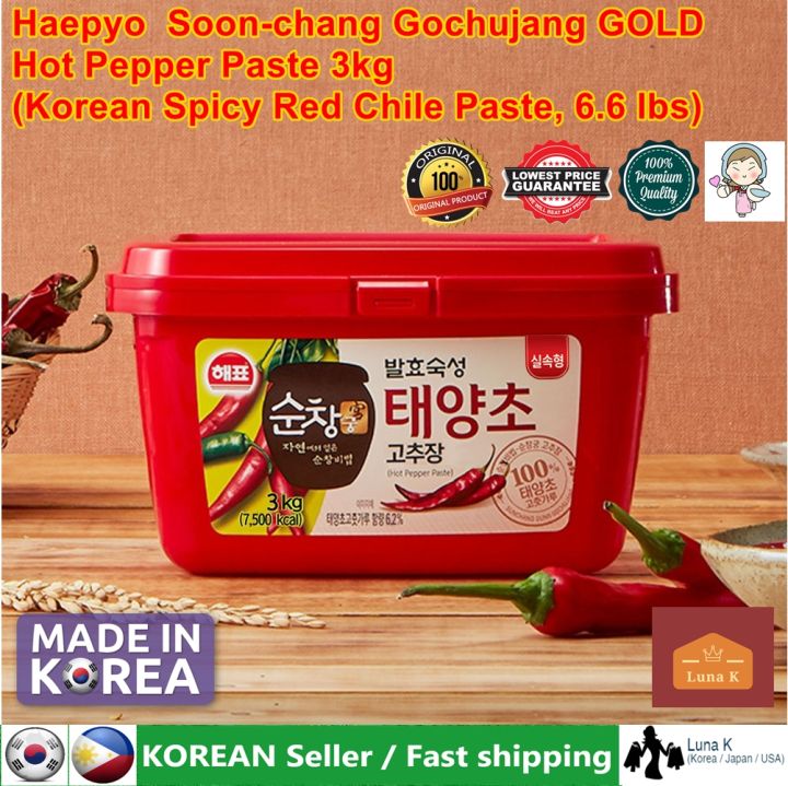 Haepyo  Soon-chang Gochujang GOLD  Hot Pepper Paste, 3kg (Korean Spicy Red Chile Paste, 6.6 lbs./ Made in Korea)