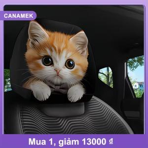 【CANAMEK】 Phổ cam mèo xe tựa đầu bao gồm 2 miếng mềm mại và thoải mái in cho xe SUV Xe Tải Tự động bảo vệ nội thất