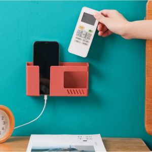 Wall Mount Phone Holder Self-Adhesive Remote Control Storage Box Plastic Charging Phone Stand