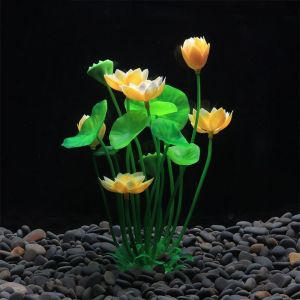 CNIWEN6 Giả Mô phỏng Plasitc Để trang trí bể cá Màu hồng Hoa sen nhân tạo Hoa thủy sinh Cỏ nước Đồ trang trí hoa sen