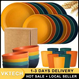 16Pcs Wheat Straw Cutlery Set Unbreakable Durable Dinnerware for Home Kitchen and BBQ Use