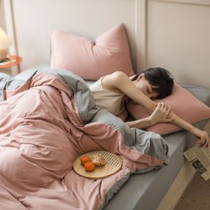 ins Solid Color Bedding Set Four-Piece Washed Cotton Duvet Cover Single Duvet Cover Bed Sheet Student Dormitory Three-Piece Set LZD