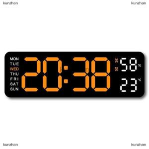 [COD] kunzhan Large Digital Wall Clock Temperature And Humidity Week Display Brightness Adjustable Electronic LED Table Alarm Clock