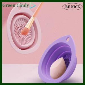 [Green Cindy] Silicone Makeup Brush Cleaner Folding Powder Puff Cleaning Bowl Eyeshadow Brushes Washing Soft Mat Beauty Tools Scrubber Box