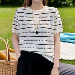 Ice Silk Tshirts for Women Short-sleeved Knitted T-shirt
