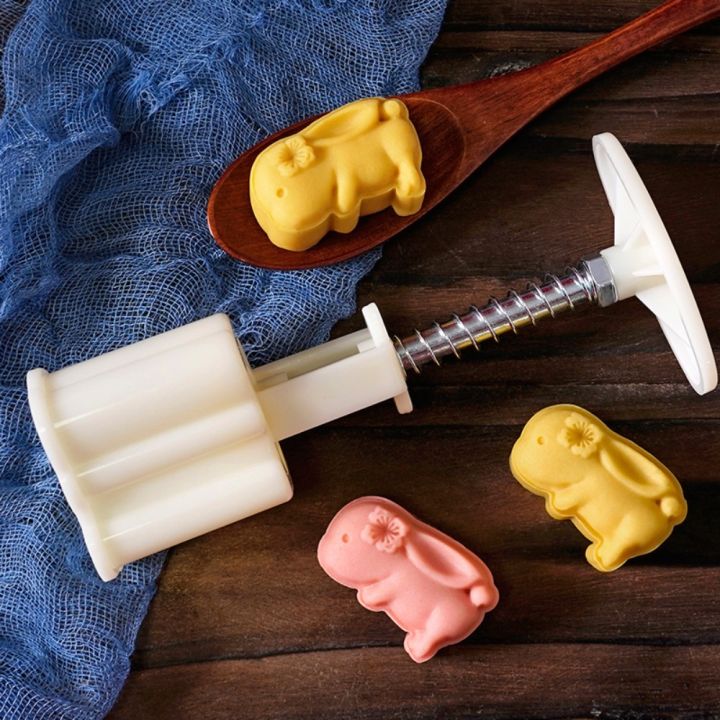 KECTTIO Dập nổi Khuôn bánh trung thu hình thỏ Nhấn tay 3D Khuôn bánh ...
