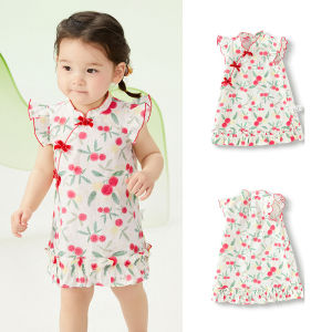 Balabala trẻ em Đầm trẻ em bé gái công chúa ăn mặc tinh khiết bông mùa hè phong cách dân tộc sườn xám phong cách truyền thống mới