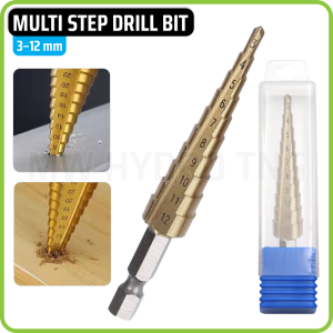 Multi Step Hole Saw Pagoda Drill Bit HSS Titanium Coated 3 - 12 mm | Mata Bor Kerucut Spiral Bertingkat