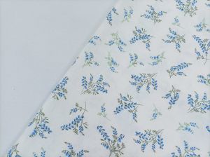 Charlie fabric ผ้าลินินดอกสีฟ้าพื้นสีขาว ลายคมชัด สีสดสวยคุณภาพดีใส่สบายมีของส่งไวผ้าลายน่ารักผ้าหลาผ้ามัสลิน