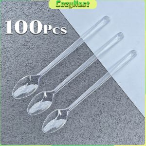 C.N. 100pcs Disposable Plastic Spoon Colored Long Teaspoon for Dessert Milk Tea Sorbet