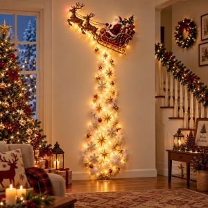 SHIHENG 2D Flat Acrylic Christmas Magic Trail Wall Light Snowman Snowflake Elk Santa Claus Wall Lamp Easy Placement Stars Wall Decor Christmas Decor