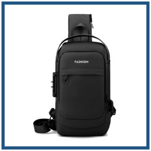 Men Chest Bag Anti-theft Lock Sling Bag Fashion Chest Pack Waterproof USB Crossbody Bag @ Ready Stock KL
