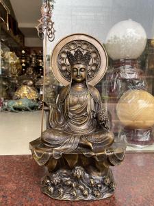 Tượng địa tạng bằng đồng ngồi đế sen hào quang cao 48cm tới đầu cao 42.5cm rộng 28cm nặng 13kg
