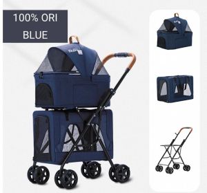🐱🐶【READY-STOCK】Bello High Quality Double Decker Pets Trolley Portable Detachable Foldable Pushing Stroller 宠物推车 可拆除车包 一键收纳宠物推车