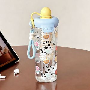 PaulWeekend Cute Cartoon Water Bottle with Straw and Tea Infuser for Women Portable and High Capacity