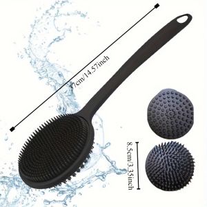 Silicone Back Scrubber for Shower - 1pc Long Handle Bath Brush Soft Non-Electric Body Cleaner Washer for Women and Men Ergonomic Bathroom Shower Accessory