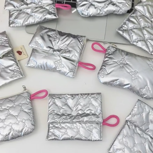 Modern Silver Quilted Organizers Bag Modern Quilted Silver Storage Pouches Holder Bags Perfect For Travel And Parties