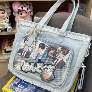 Japanese-style college girl crossbody bag large-capacity transparent shoulder bag large-capacity lace ita bag