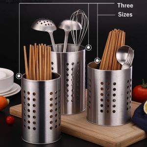 Stainless Steel Straw Holder/Kitchen Tableware Spoon Utensils Storage Organizer Bucket