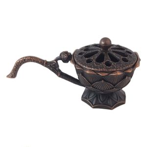 MAXI Alloy Lotus Hand Stove Retro Copper Small Incense Burner Room Decor With Cover Metal Censer Yoga Studio