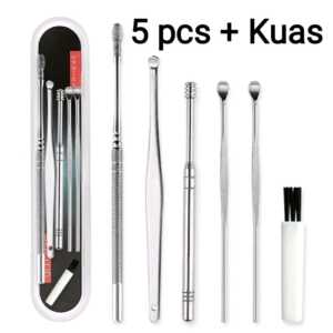 Korek Kuping Set 6in1 Ujung Spiral / Pembersih Telinga Stainless isi 6 Pcs