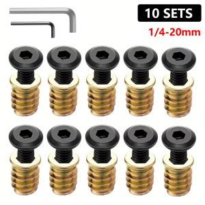 KEYOOL 10Sets 1/4-20mm Bộ dụng cụ lắp ren Thép carbon thông thường. Đầu lục giác Vít dùng cho đồ nội thất bằng gỗ. Bền bỉ Đen và Vàng Đầu nối ốc lục giác dành cho việc lắp ráp đồ nội thất bằng gỗ