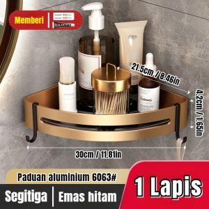 3 Lapisan Rak Sudut Serbaguna Space Aluminum Rack Emas Hitam Multifunction Rak Kamar Mandi Sudut Serbaguna Gantung Tempel Dinding