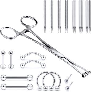 Vsnnsns 9 Style 316L Surgical Steel Body Piercing Tools Kit Piercing Clamps Forceps Use for Nose Septum Lip Tongue Eyebrow Belly Rings Ear Dermal Piercing Jewelry Kit Tools