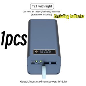 21*18650 Qc3.0 Pd3.0 Welding Free Battery Storage Box/Mobile Phone Fast Charger Storage Diy Shell Digital Display /18650 Battery Holder Charging Box/Battery Holder Box Usb power Bank 5V-2.1A